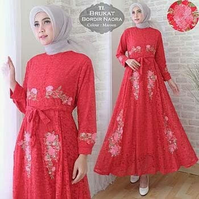GAMIS MURAH  0048 MAXI BRUKAT NAURA MARUN GAMIS KEKINIAN