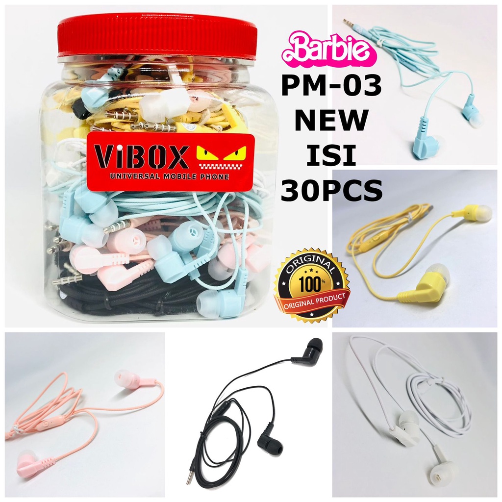 PROMO HEADSET EARPHONE MACARON PM-03 MURAH BERKUALITAS BEST SELLER VIBOX PM-10 BLACK 1TOPLES 30PCS