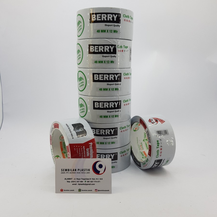 

Isolasi lakban Cloth Tape BERRY 48 mm x12 m warna hitam Berkualitas