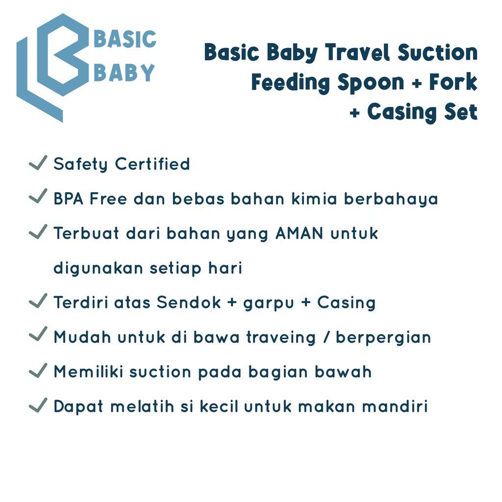 Basic Baby Travel Suction Feeding Spoon + Fork + Casing Set