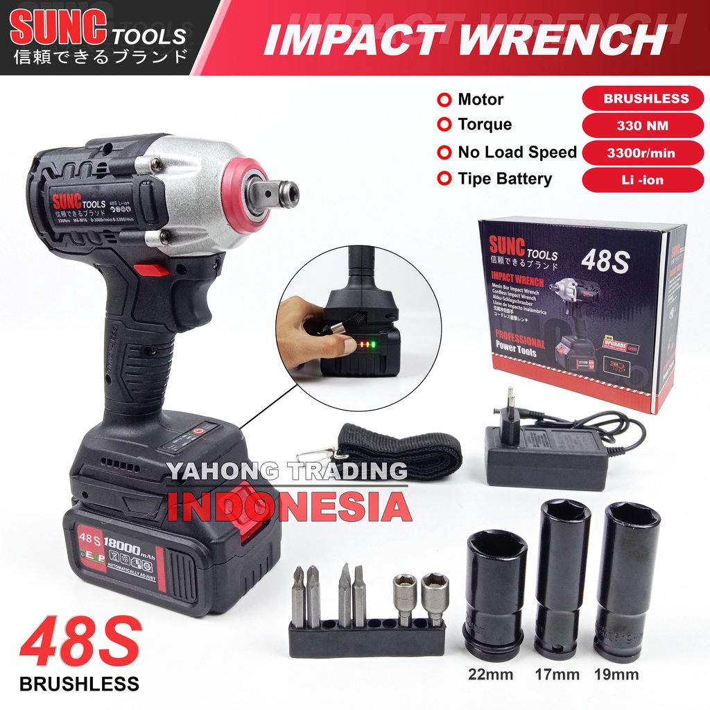 Mesin Impact Baterai Cordless Impact Wrench BRUSHLESS 48S SUNC TOOLS