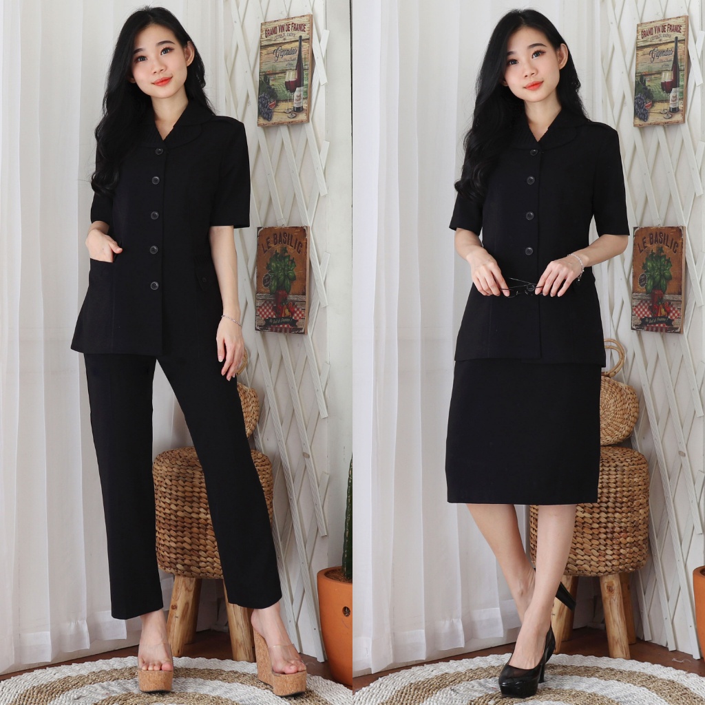 BLAZER WANITA LYNELLE / Seragam PNS / Blazer PNS / Baju PDH PNS Wanita / Baju Dinas Pemda Wanita / Baju Khaki PNS Wanita / Seragam ASN Wanita / Baju Guru Wanita - 7010 HITAM ROKPENDEK