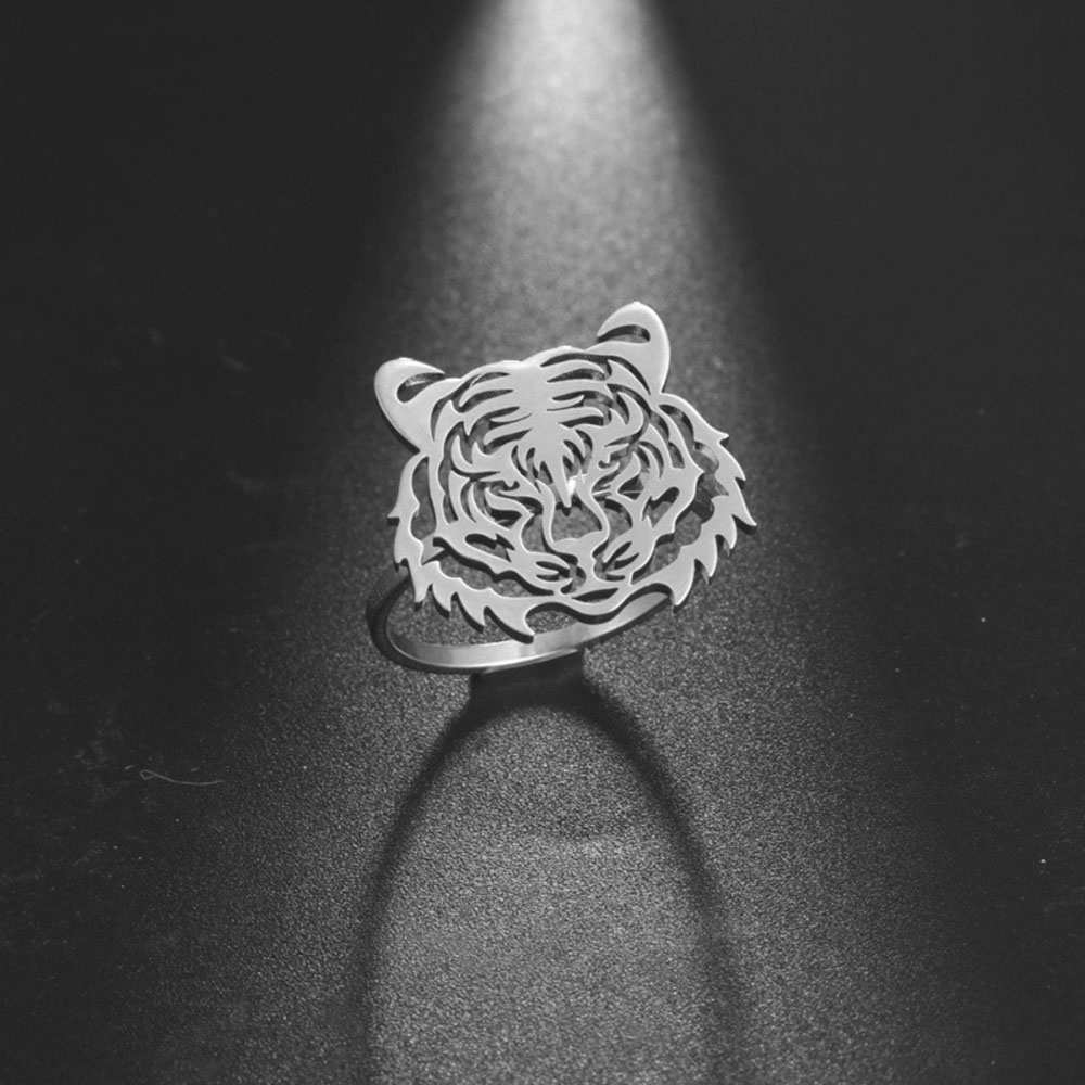 Cincin Jari Telunjuk Desain Harimau hollow Gaya punk Ukuran 7-10 Untuk Unisex