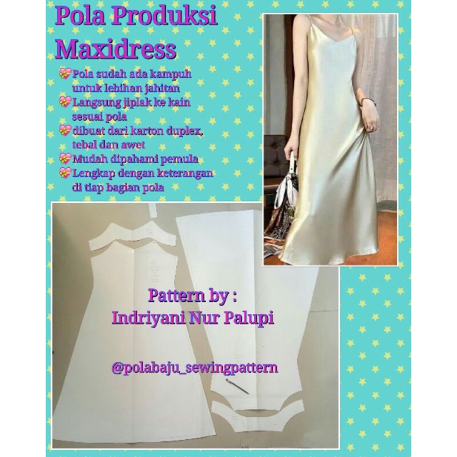 [ Bisa COD ] Pola Produksi Maxidress tali bahu - Pola Baju Tanktop Maxidress - Sewing Pattern