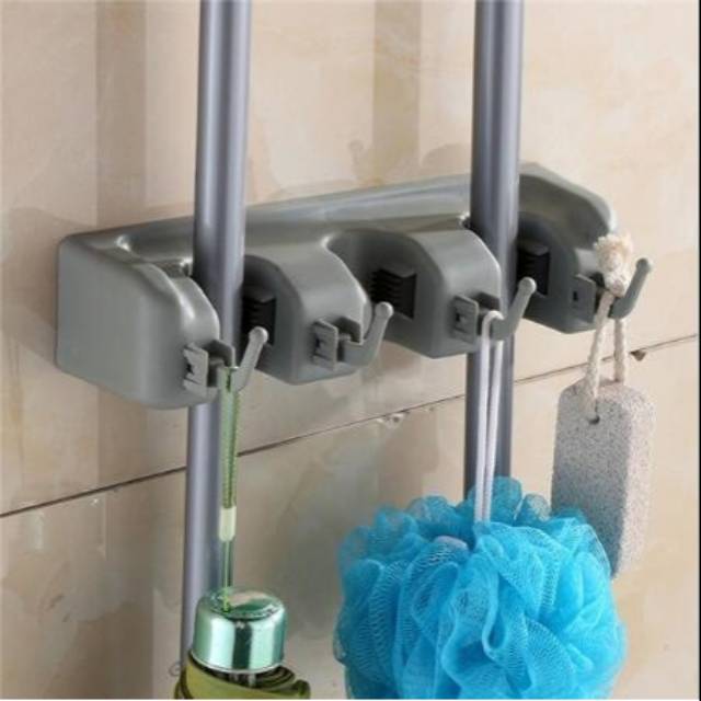 Gantungan sapu dan pel dengan hook 3 slot/Magic mop holder