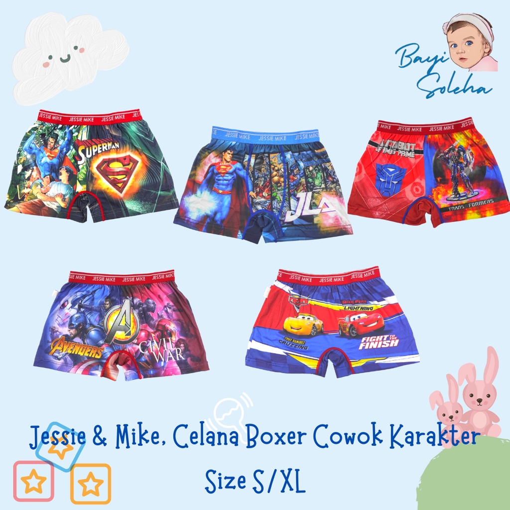 Boxer Anak Cowok Karakter Jessie & Mike Ukuran S/XL (per 1 pcs)