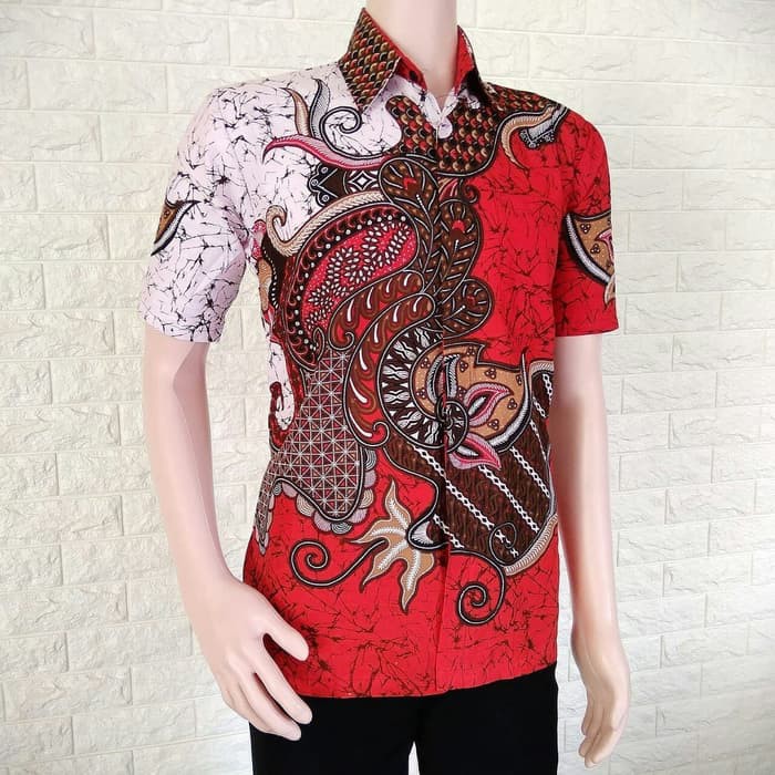 Model Kemeja Batik Pria | Kemeja Batik Pekalongan | Baju Batik Kantor - Merah