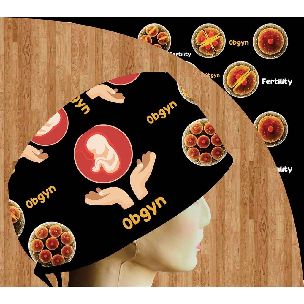 Topi Medis / Scrub Hat / Surgical Cap Head Cap / Topi Dokter Printing Motif Obgyn