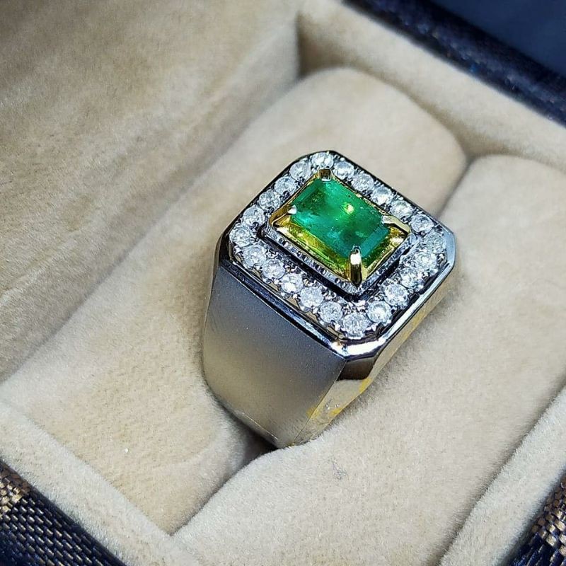 cincin zamrud ikat perak tabur berlian eropa