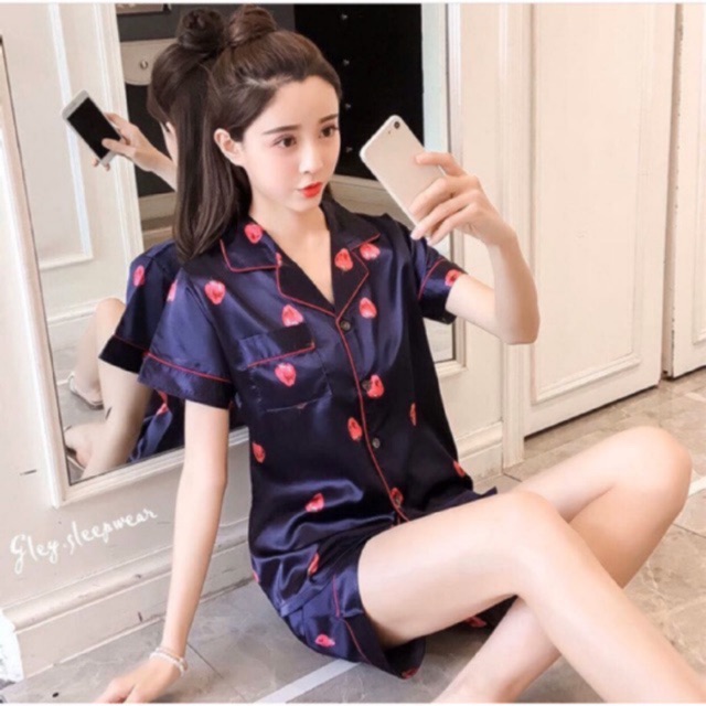 Piyama satin import / baju tidur wanita / piyama ice silk sutera-1