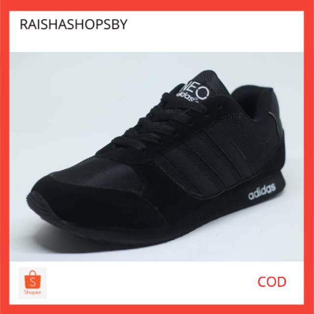 SEPATU SEKOLAH SPORT ADIDAS NEO CITY RACER HITAM POLOS BELI 2 PASANG ONGKIR 1 KG