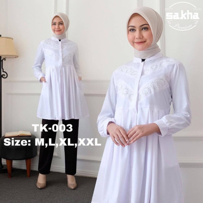 Sakha - TK 03 Tunik Putih Muslim Wanita Atasan Putih Kerja kantor PNS guru Baju Putih Terlaris