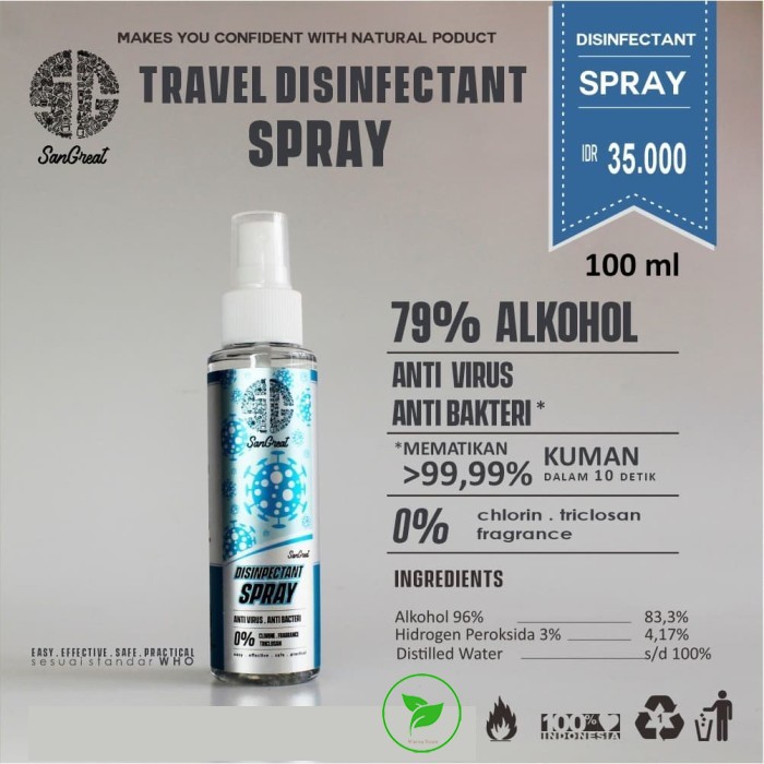 SG Disinfectant Spray Travel Size 100 ml Anti Virus Anti Bakteri murah