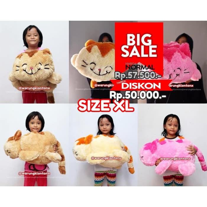 Exclussive Boneka Kucing Lying Cat Besar Lucu Berkualitas - Merah Muda Paling Murah
