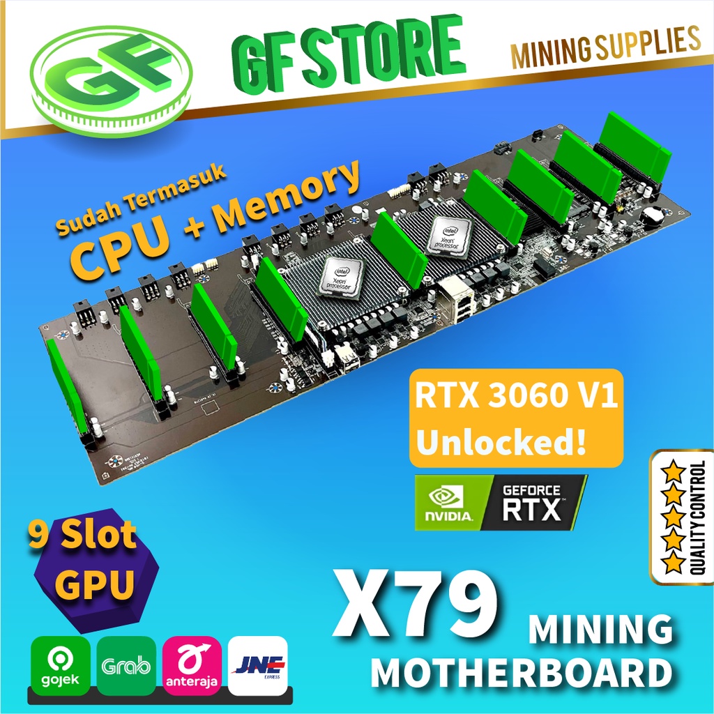 Mining Motherboard BTCX79 Dual CPU X79 ⚡- Riserless 9 GPU Mining