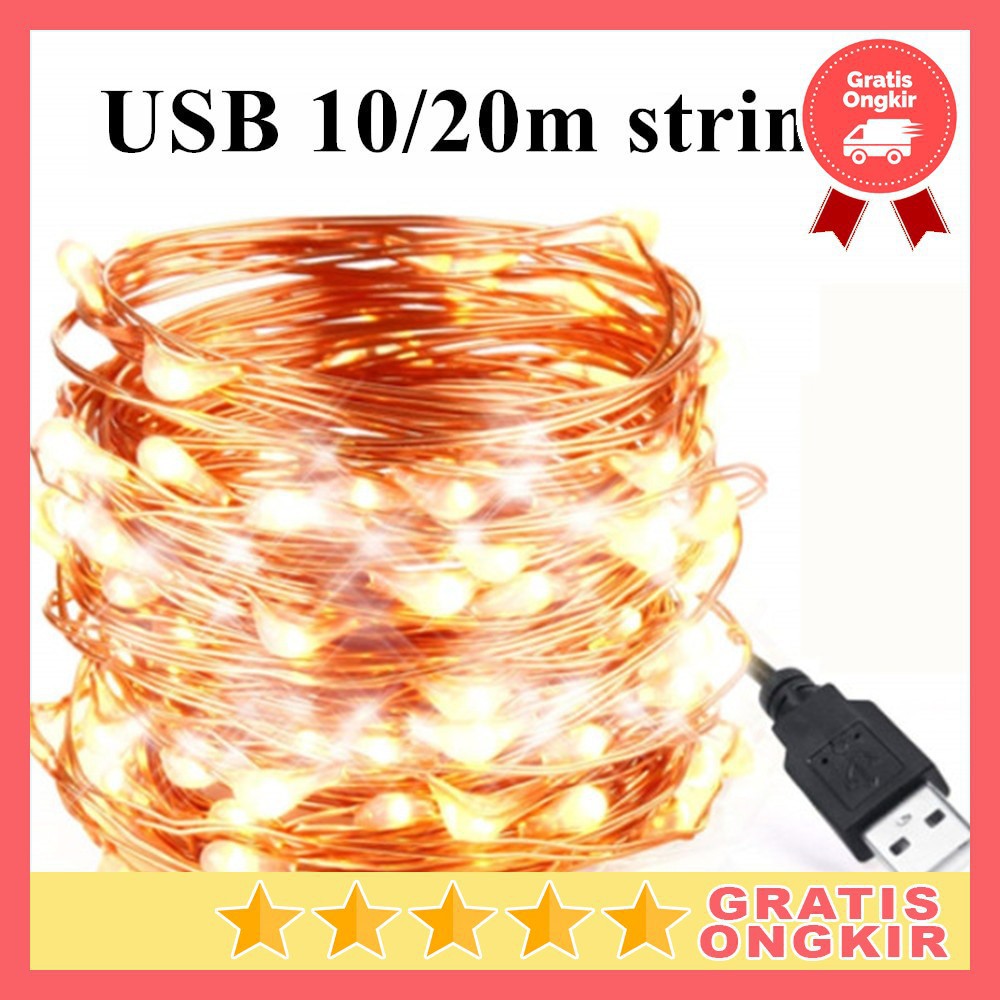 Grab Medan Lampu Hias kawat Dekorasi USB 100 LED 10M Kanai TYNDC-01 warm White