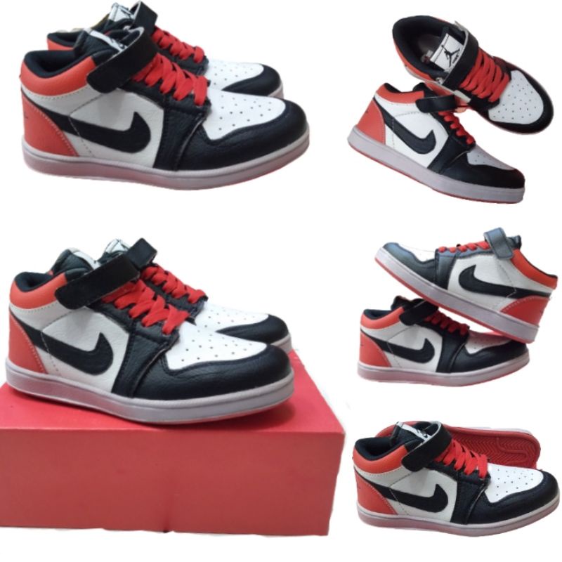 SEPATU SEKOLAH ANAK TK SD NIKE JORDAN LC PENDEK TEMPEL TALI