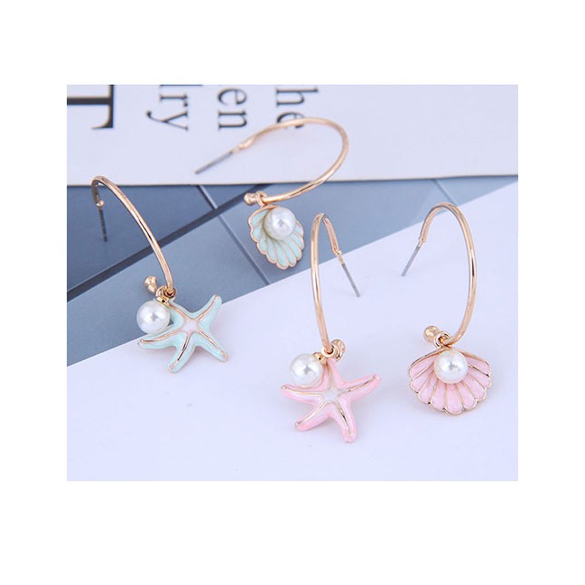 LRC Anting Tusuk Fashion Starfish Shell Asymmetric Stud Earrings A60197