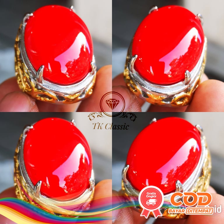 (Bayar Ditempat) Cincin Batu Akik Pria Red Marjan Coral Big Size Titanium