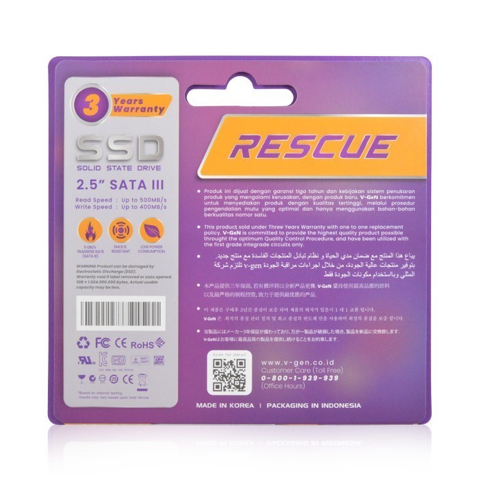 SSD SOLID STATE DRIVE VGEN RESCUE / 240GB V GEN 240 GB SATA III 3 2.5&quot; GARANSI RESMI