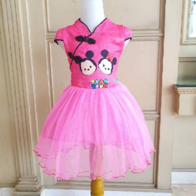 GA2576 QIPAO TSUM FUSCHIA / dress imlek anak pink merah korea chinese new year import murah