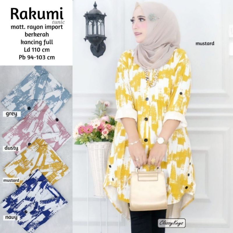 Tunik Wanita Jumbo Kekinian  Rakumi Tunik Jumbo Katun Rayon Abstrak Busui Friendly Ld 95 100 110 120