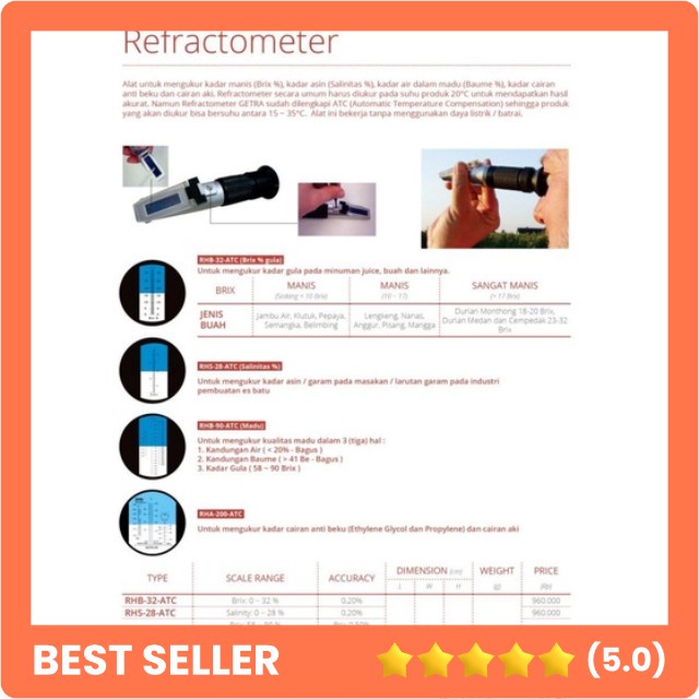 Jual Alat Untuk Mengukur Kualitas Madu Refractometer RHB90ATC Pusat