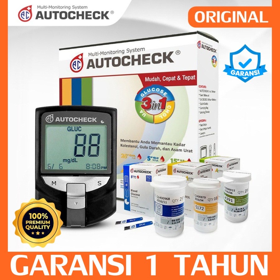 Alat tes Diabetes GCU Autocheck Unit 3 in 1 ORIGINAL Alat Cek Gula Darah Asam Urat Kolesterol  akura
