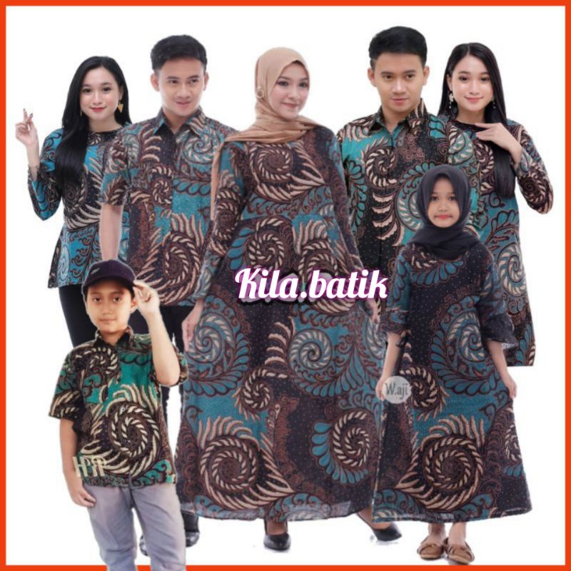 Batik Couple keluarga sania ruffle ori ndoro jowi dnt motif puser hijau.S.M.L.XL.XXL TERMURAH SHOPEE