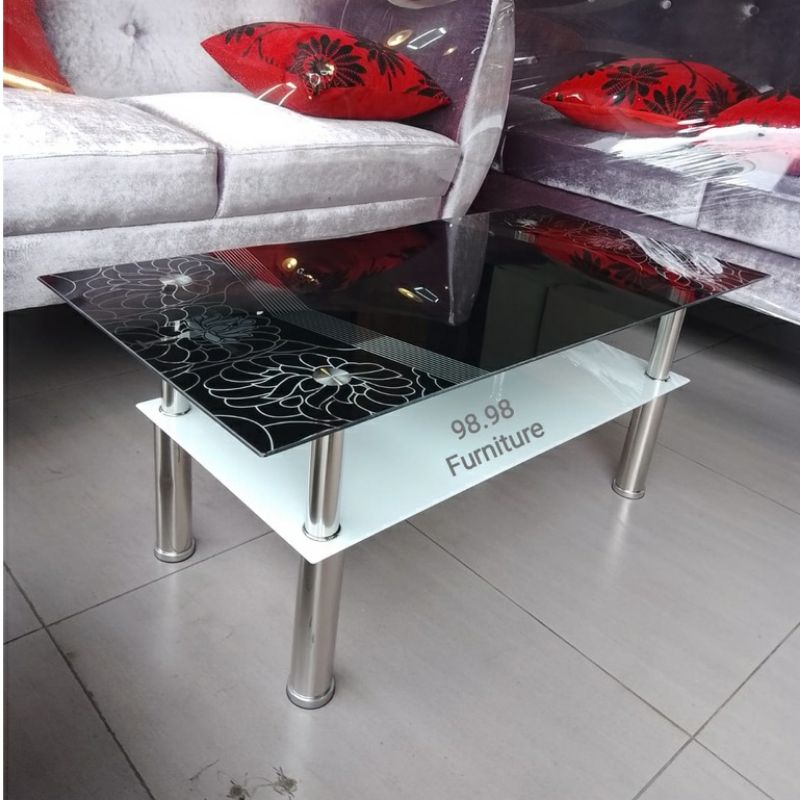 Meja Tamu Kaca Murah Kaki Besi - Meja Kaca 100cm - MejaTamu Keluarga - Medan