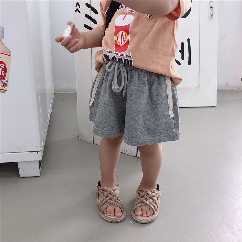 CELANA PENDEK ANAK PEREMPUAN LAKI LAKI SHORTPANTS ABU TALI ORIGINAL BABY TERRY FLECEE REALPICT