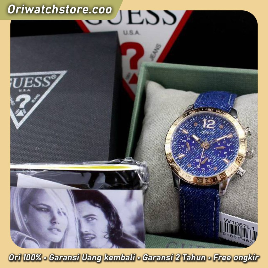 TERLARIS GUESS ORIGINAL GARANSI JAM TANGAN WANITA W1057L1 LEATHER JEANS