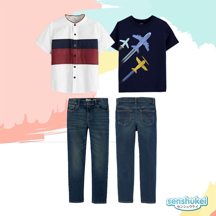 [Brandedbaby] 5-13T SETELAN KEMEJA ANAK LAKI-LAKI SENSHUKEI 3-IN-1 SET JEANS