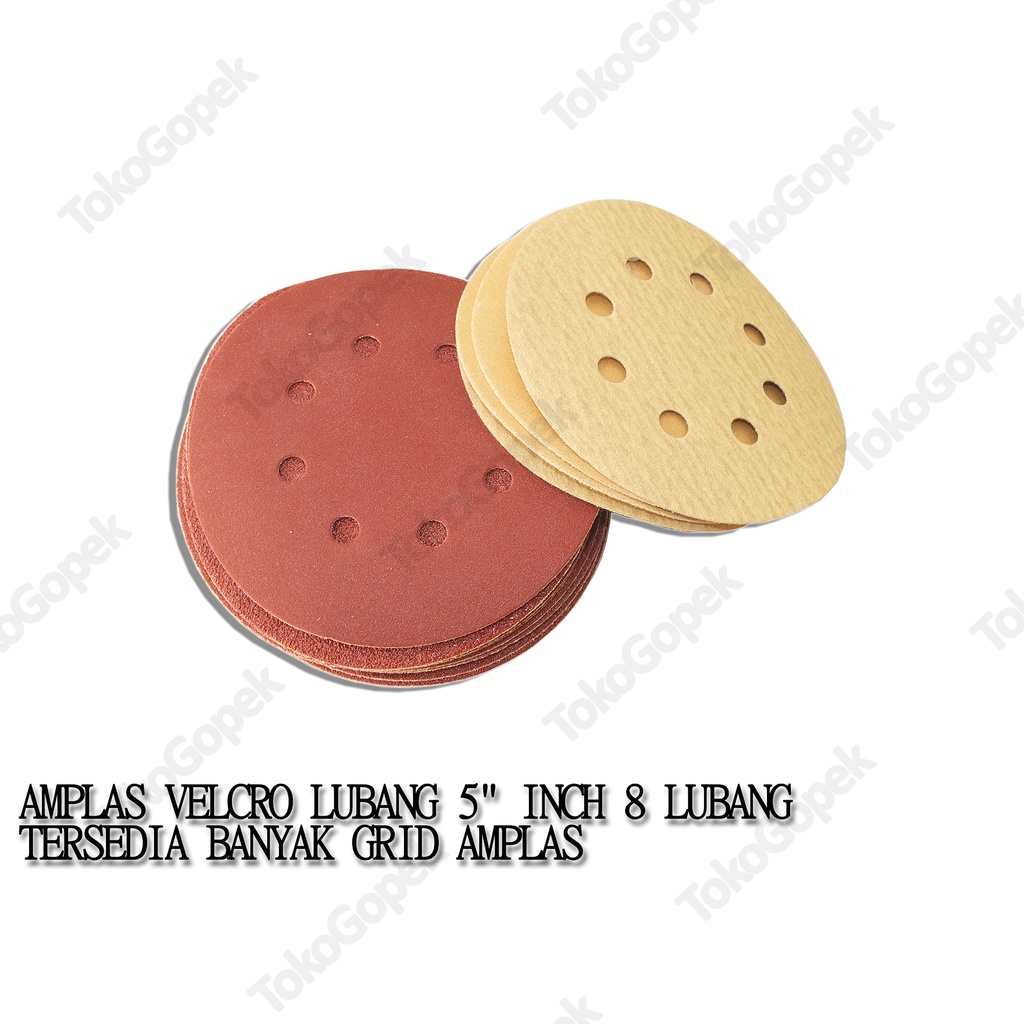 AMPLAS BULAT TEMPEL VELCRO 5&quot; INCH 8 LUBANG SANDING PAD