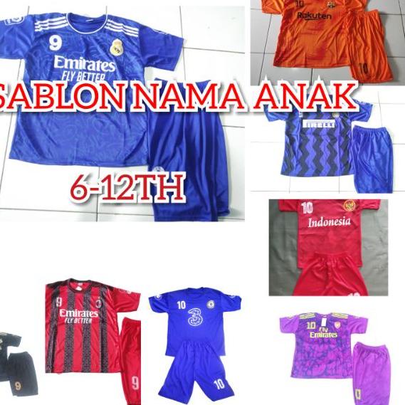 OBRAL setelan bola baju bola Jersey bola anak anak 6-12tahun bonus sablon nama