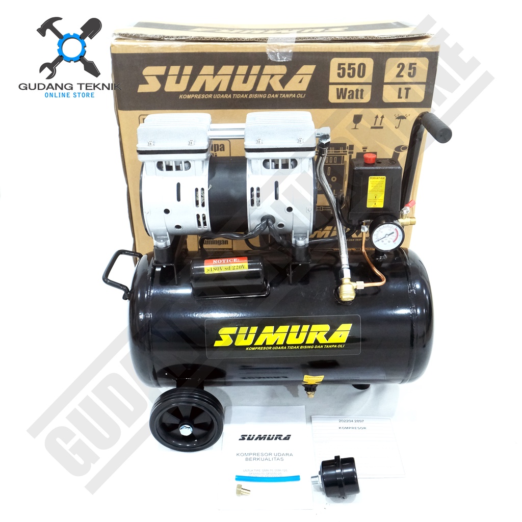 Kompresor Angin Tanpa Oli SUMURA OFS 550-25 25Liter / Portable Air Compressor Oilless SUMURA OFS550-25 3/4Hp 25L