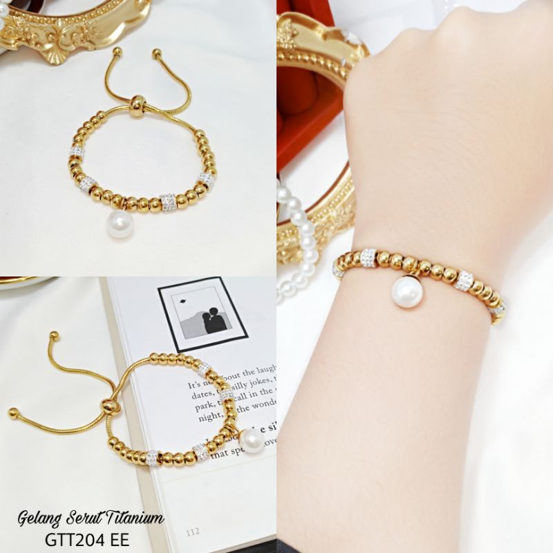 Gelang Titanium Wanita/Gelang Titanium/Gelang Serut/Gelang Mutiara/Gelang Serut Mutiara GTT204 EE