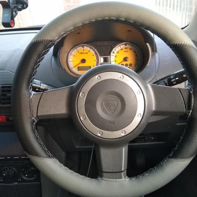 Setir/Cover Stir Mobil Sarung Stir M. Jahit Abu2 + hitam MBtech 38cm BERKUALITAS