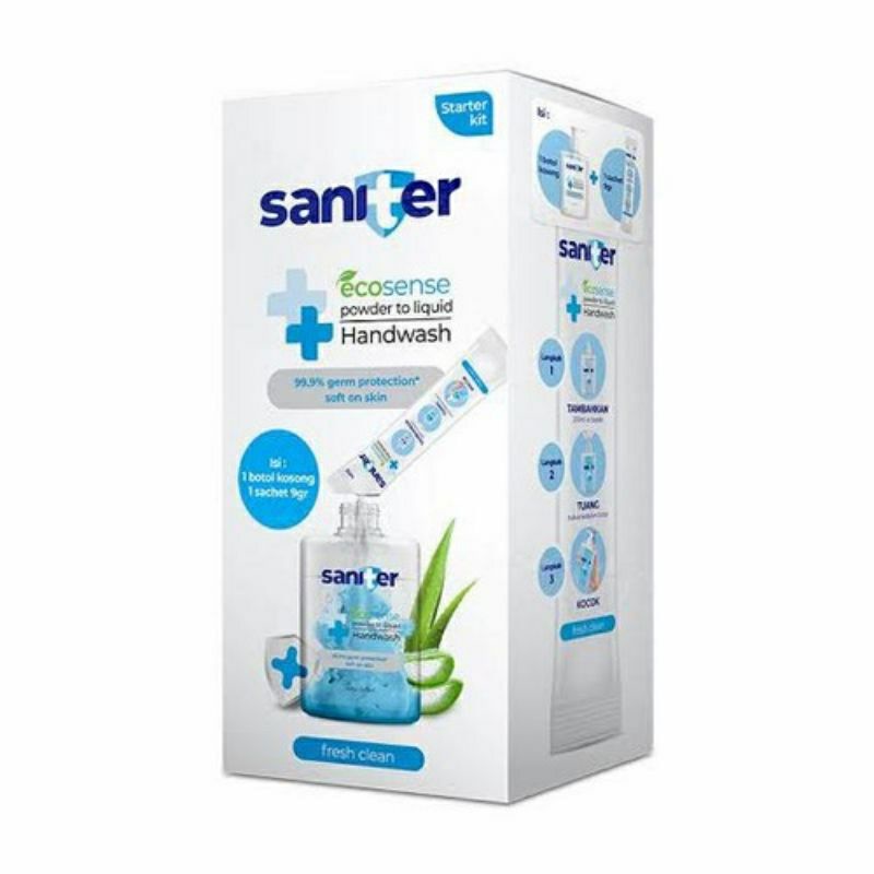 Saniter handwash powder to liquid starter kit 200ml Fresh Clean (sachet+botol)/Saniter sabun cuci ta
