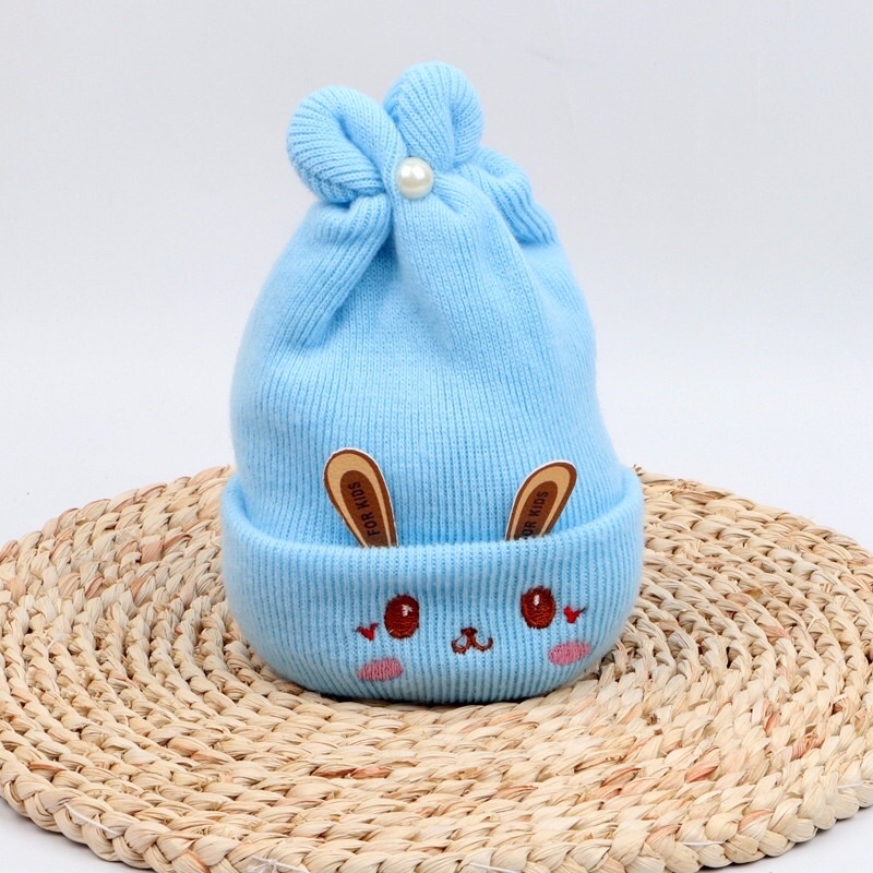 TOPI KUPLUK BAYI BAHAN RAJUT MOTIF KELINCI