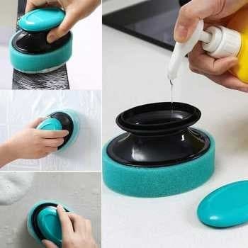 Sikat dengan Tempat Isi Sabun Cair Refill Brush Foaming Piring Keramik