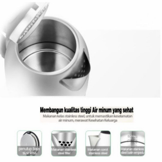 Teko listrik stainless steel Pemanas air kettle electric kapasitas 2L