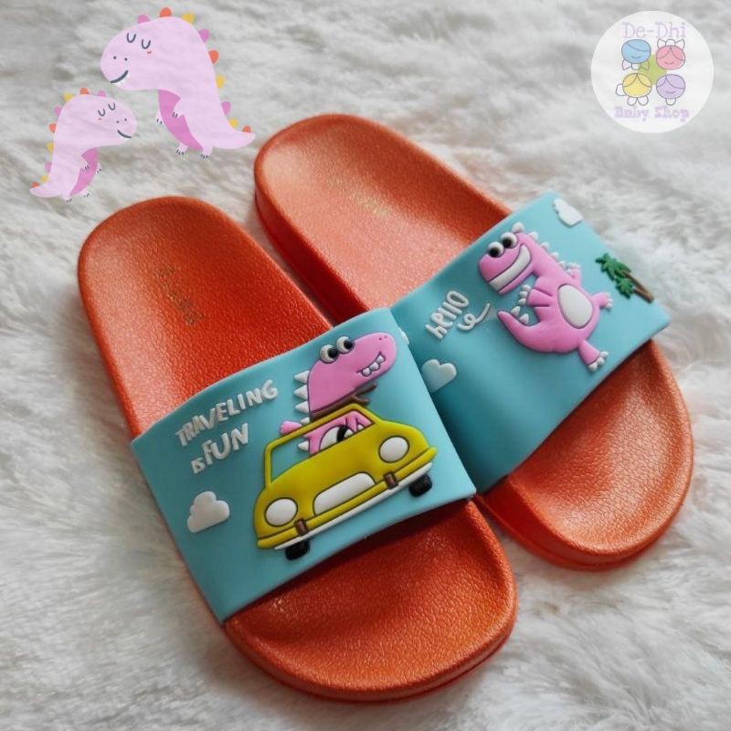 Sandal Jelly Anak Empuk Karakter Dino in the Car Travelling is Fun Sandal Import