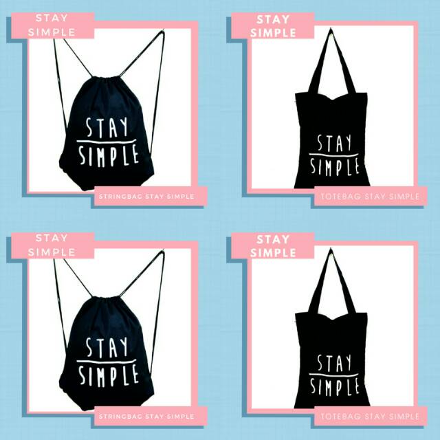 Totebag / stringbag ransel serut sablon bahan drill halus STAY SIMPLE || Kiiyoomii