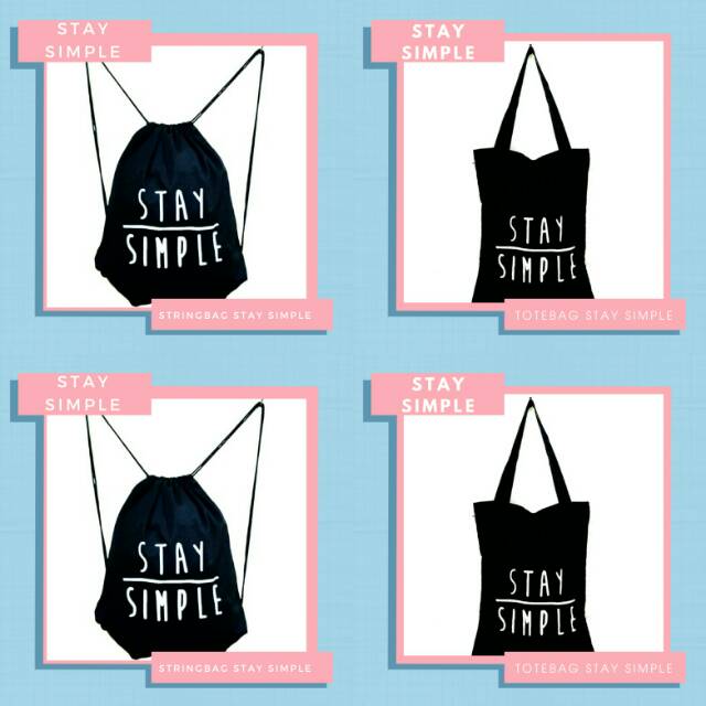 Totebag / stringbag ransel serut sablon bahan drill halus STAY SIMPLE || Kiiyoomii