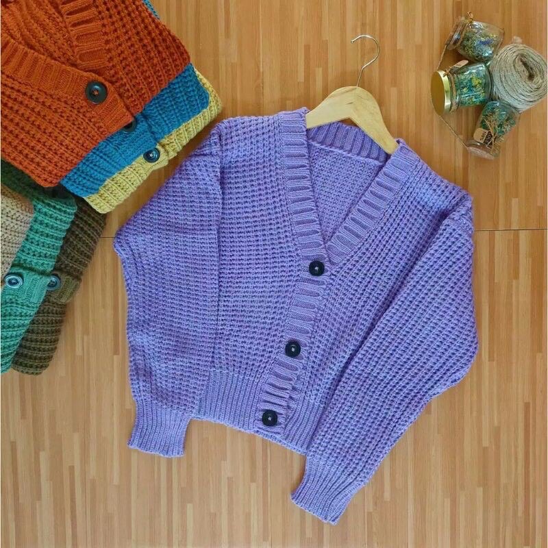 (PREMIUM) CARDIGAN RAJUT 7 GET TEBAL CROP OLIVIA CARDY KOREAN-OLIVIA 7GT LILAC