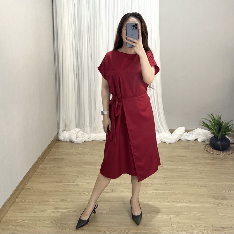 Dress Kasual Simple Wanita Dewasa Lengan Pendek Kekinian