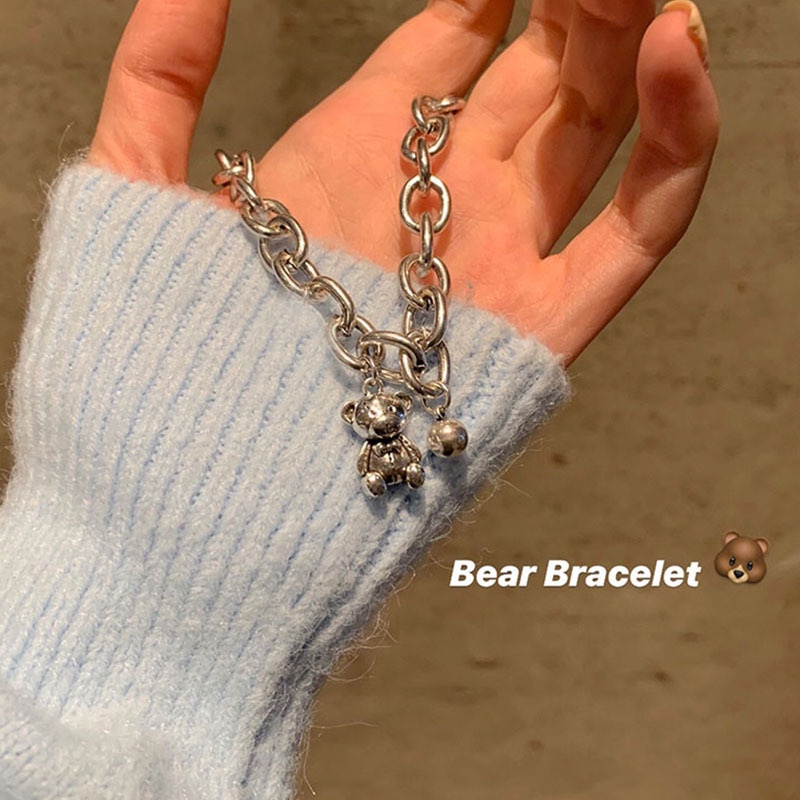South Korea Simple Bracelets Female Ins Cold Wind Bracelet Girlfriend Bear Metal Texture Sweet Heart Jewelry