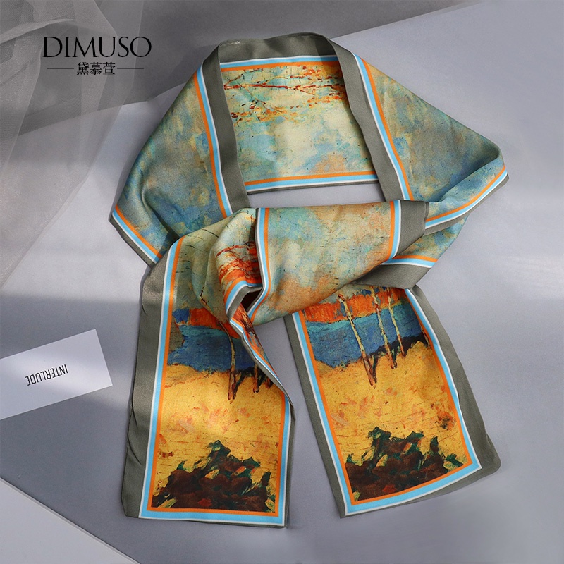 Syal Scarf Korean Fashionable Aksesoris Wanita pencetakan sutra syal leher tas syal scarf satin sutra elegan scarf leher Bandana Ikat Rambut Satin