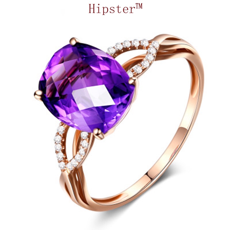 New High-End Temperament Oval Natural Amethyst Rose Gold Ring